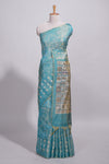 Teal green warli printed semi tussar sareewith contrast warli printed pallu and matching blouse