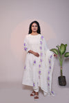 White floral design A line anarkali with self bottom and matching dubatta