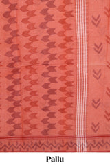 Maroon geometric pattern bengal cotton saree with self border and pallu