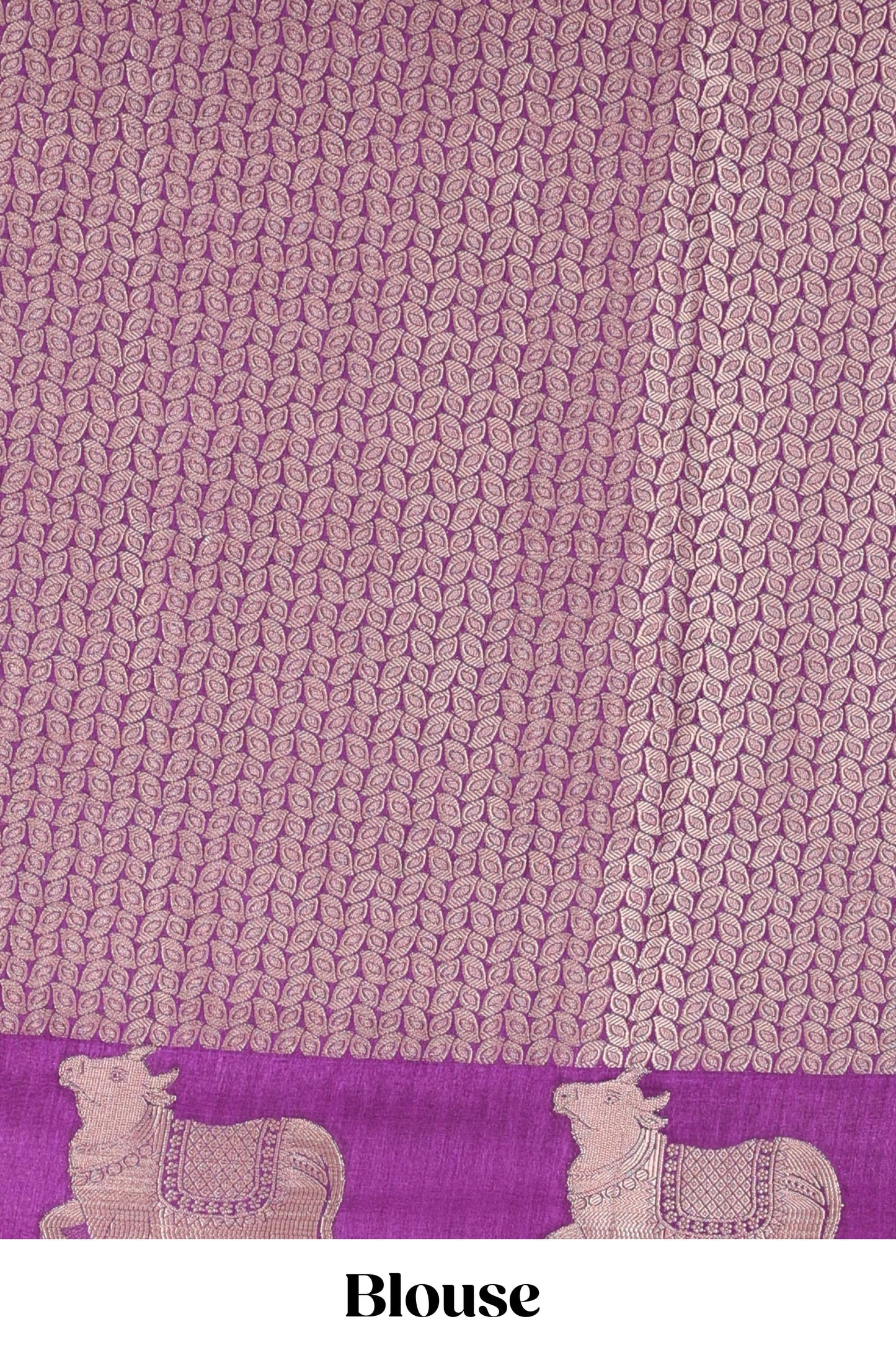 Red viscose dola silk saree with zari butta weave, pichwai motif border and contrast blouse