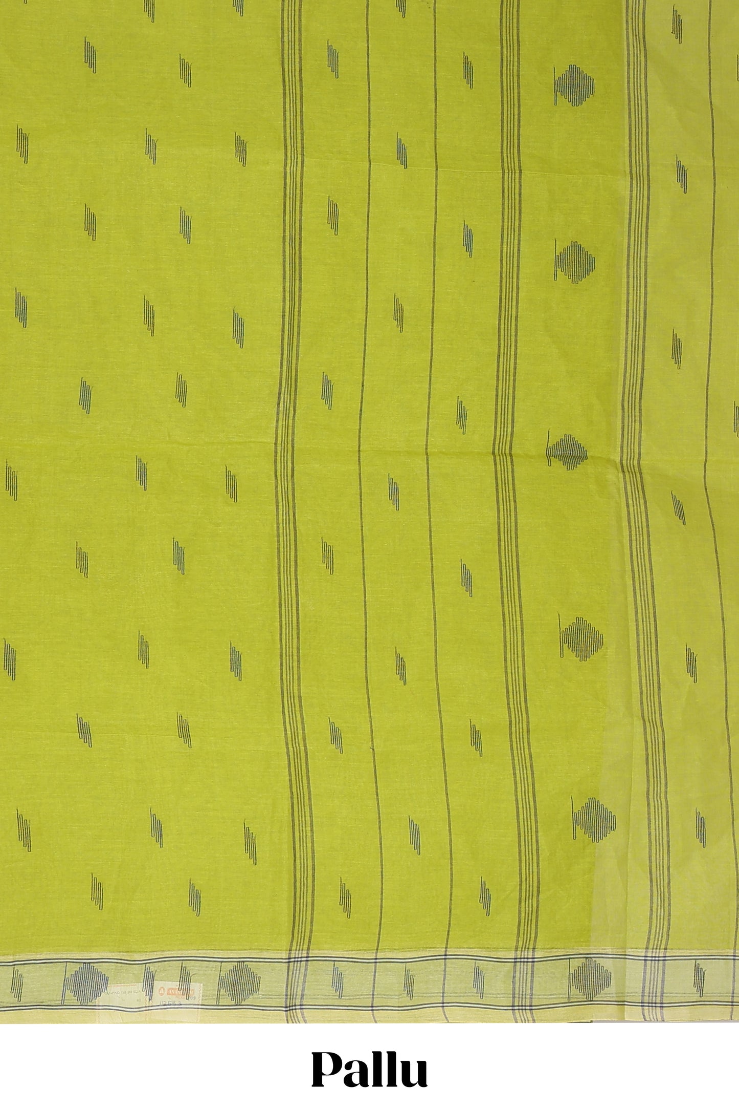 Green plain bengal cotton saree with self border and striped pallu