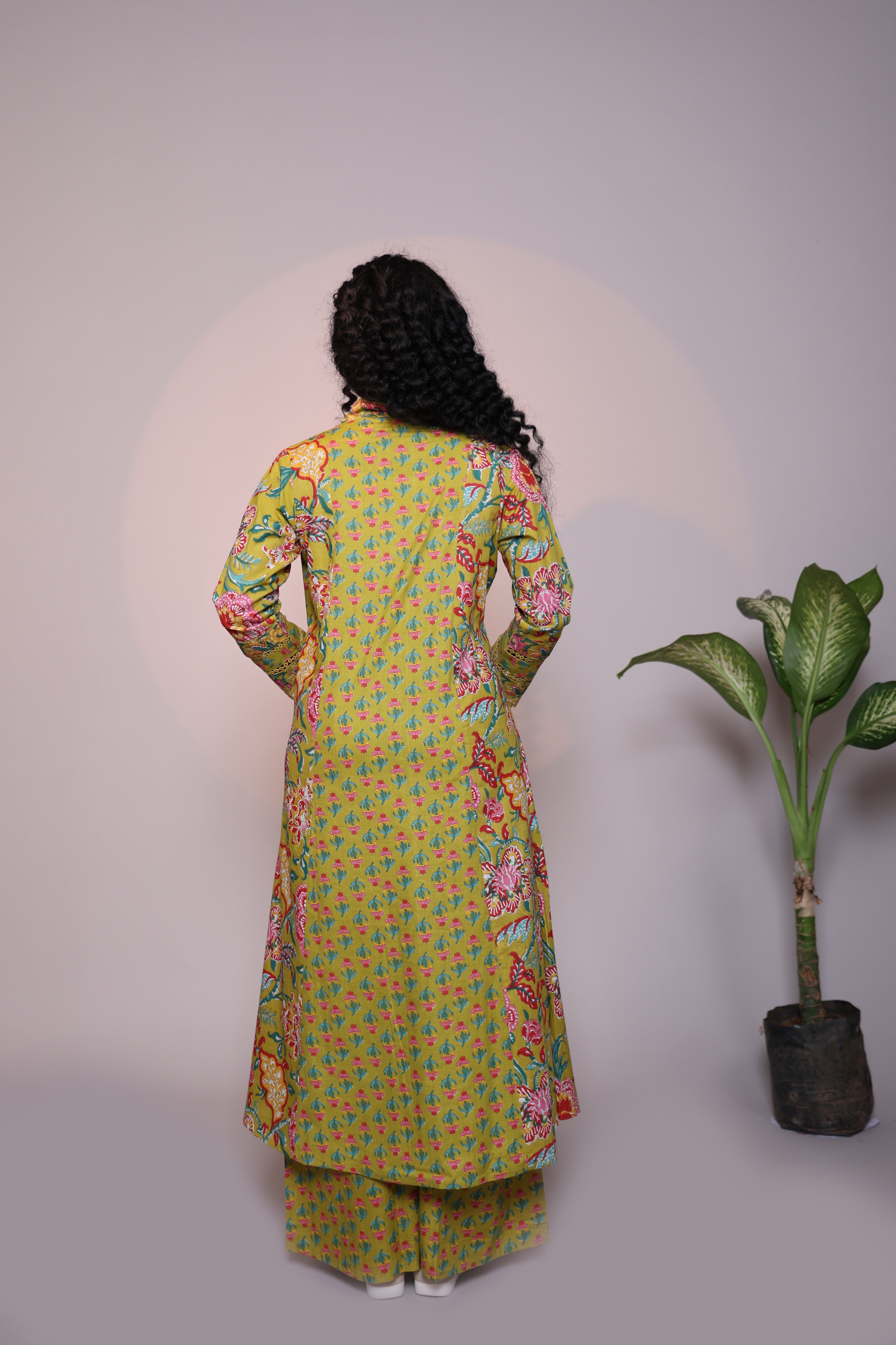 Green floral design 3/4 slevee salwar suit with matching pant and printed dupatta