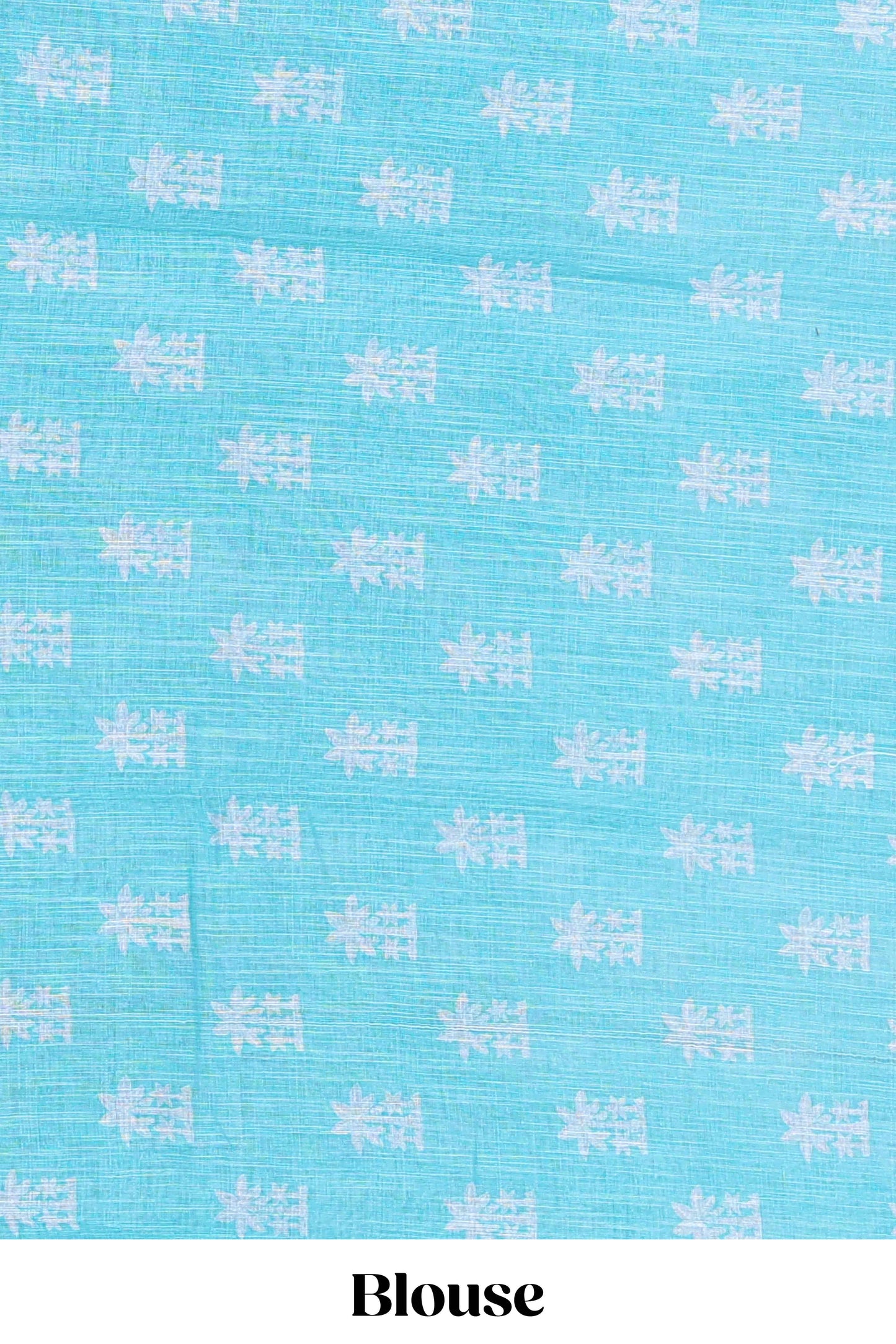 Turquoise green linen cotton palm tree and elephant print saree with self border and matching printed blouse