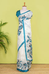 White south cotton Saree Digital Floral Print Across The Body With Contrast Border Along With Pink Flower Motifs Blouse