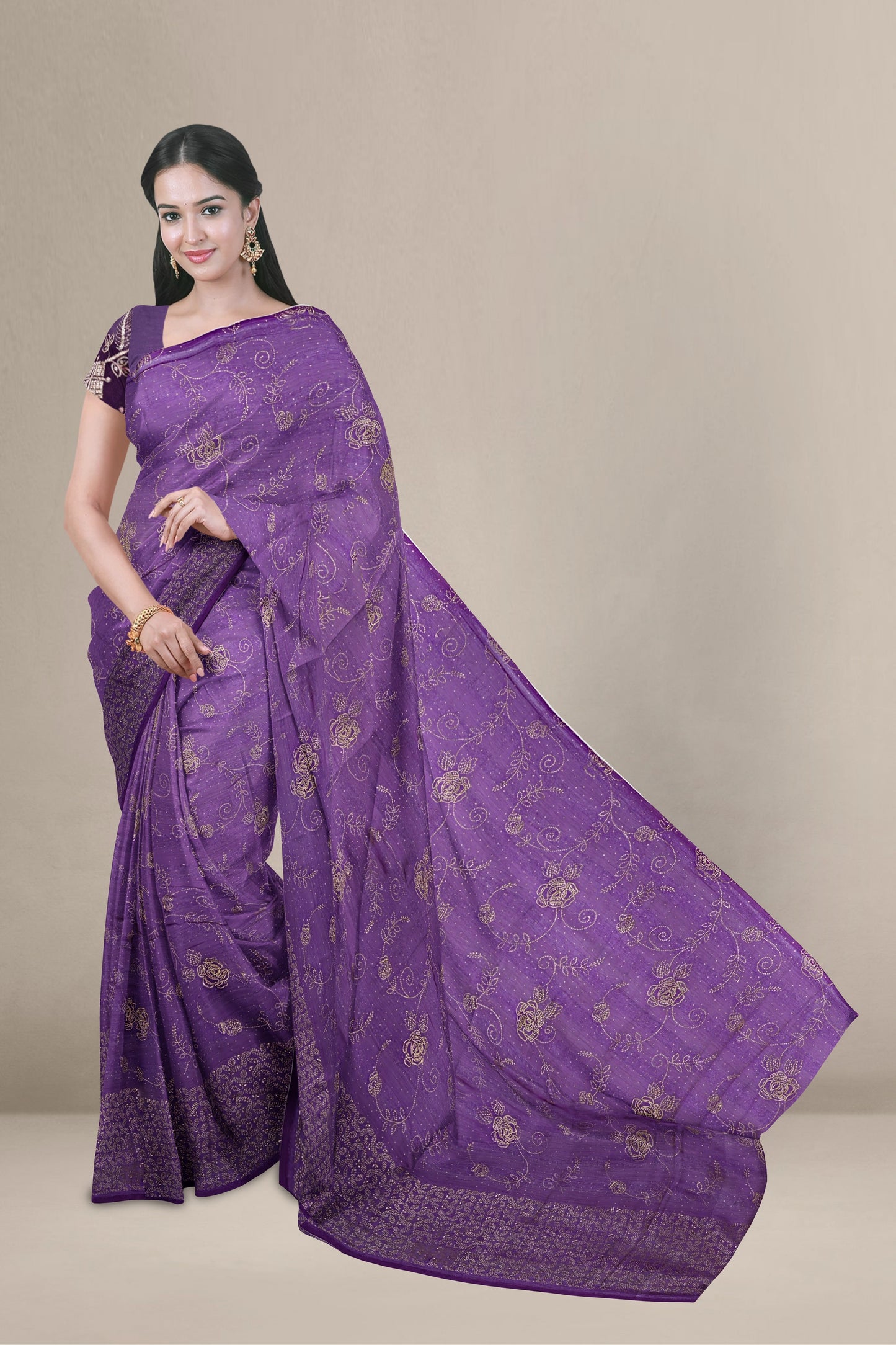 Purple Embroidery Sarees