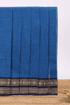 Blue plain chettinad cotton saree with contrast zari border and matching blouse