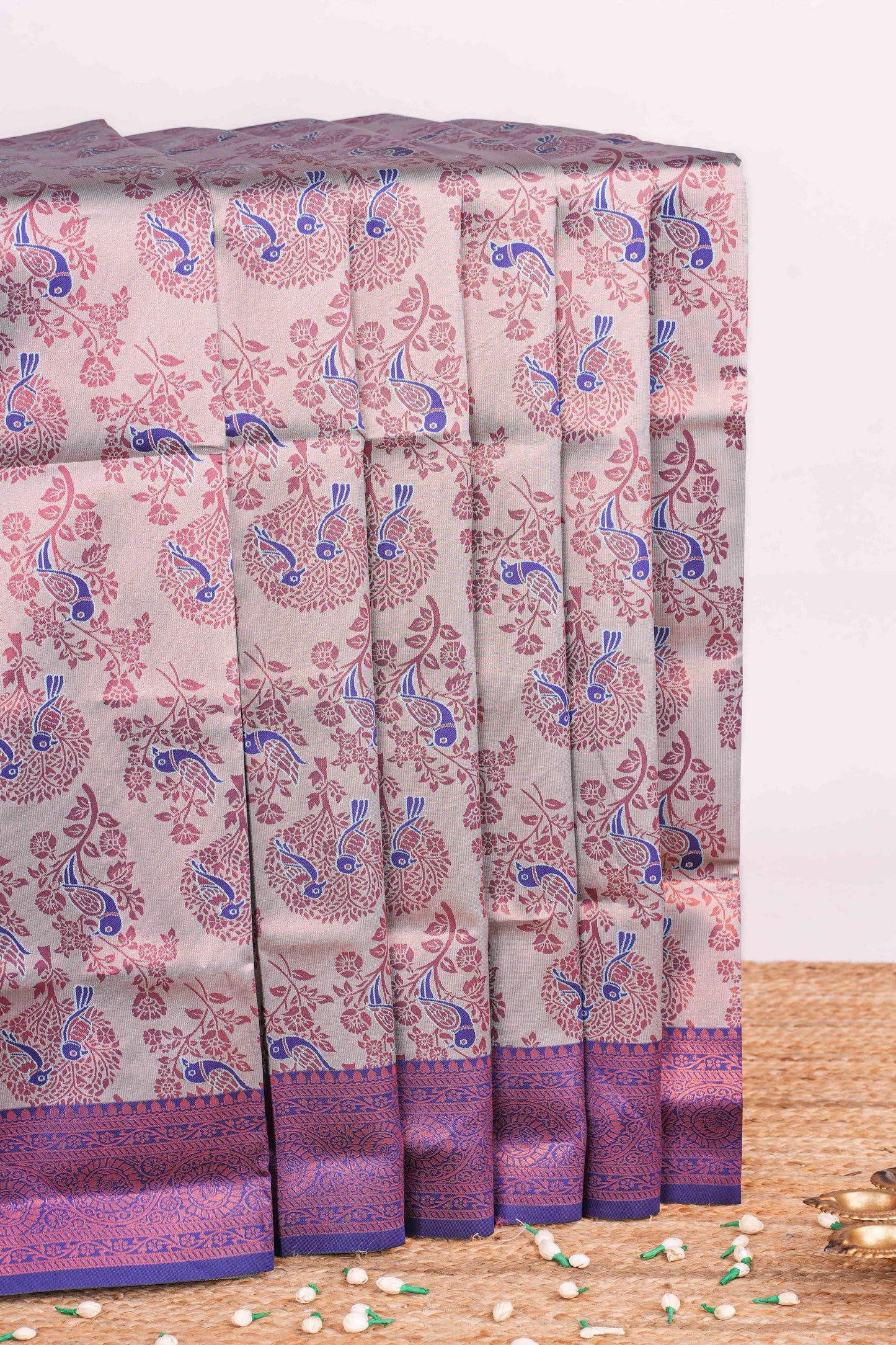 grey lichi silk saree