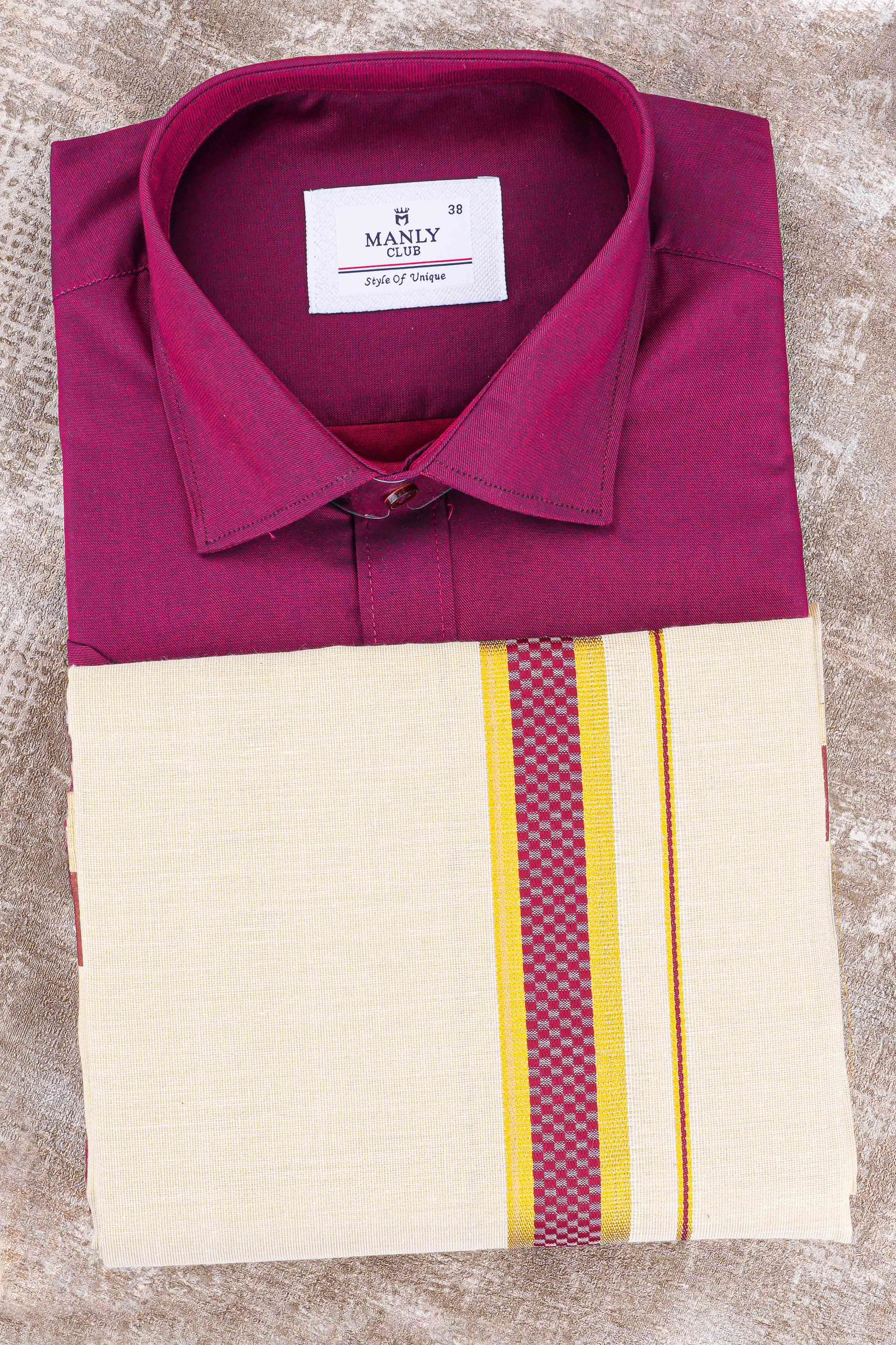 Maroon Mens Dhoti Set