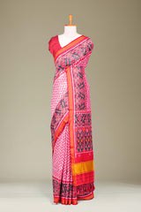 Red Art Silk Saree Chevron Design Across The Body With Contrast BorderPatola Design Pallu Along Blouse