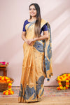 Yellow south cotton Saree All- Over Spiral Digital Print Along With Blouse