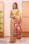 Modal Silk Sareehe Body Has Contrast Vibrant Yellow Vertical Stripes The Pallu Are Highlighted Ajrakh Design Along With Blouse