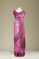 Pink chanderi Saree Floral Vine Design Across The Body With Contrast Pallu