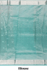 Green floral motifs design art tissue saree with self zari border and matching blouse