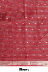 Pink assam silk abstract face print saree with contrast zari border and pallu