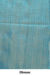 Teal green warli printed semi tussar sareewith contrast warli printed pallu and matching blouse