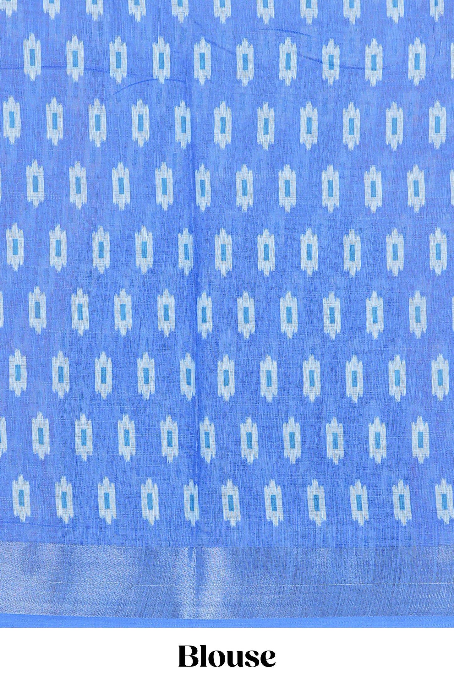 Sky blue Ikkat style linen cotton saree with contrast border and pallu