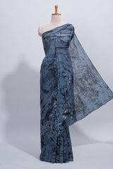 Borderless grey floral design mul mul cotton saree with self pallu