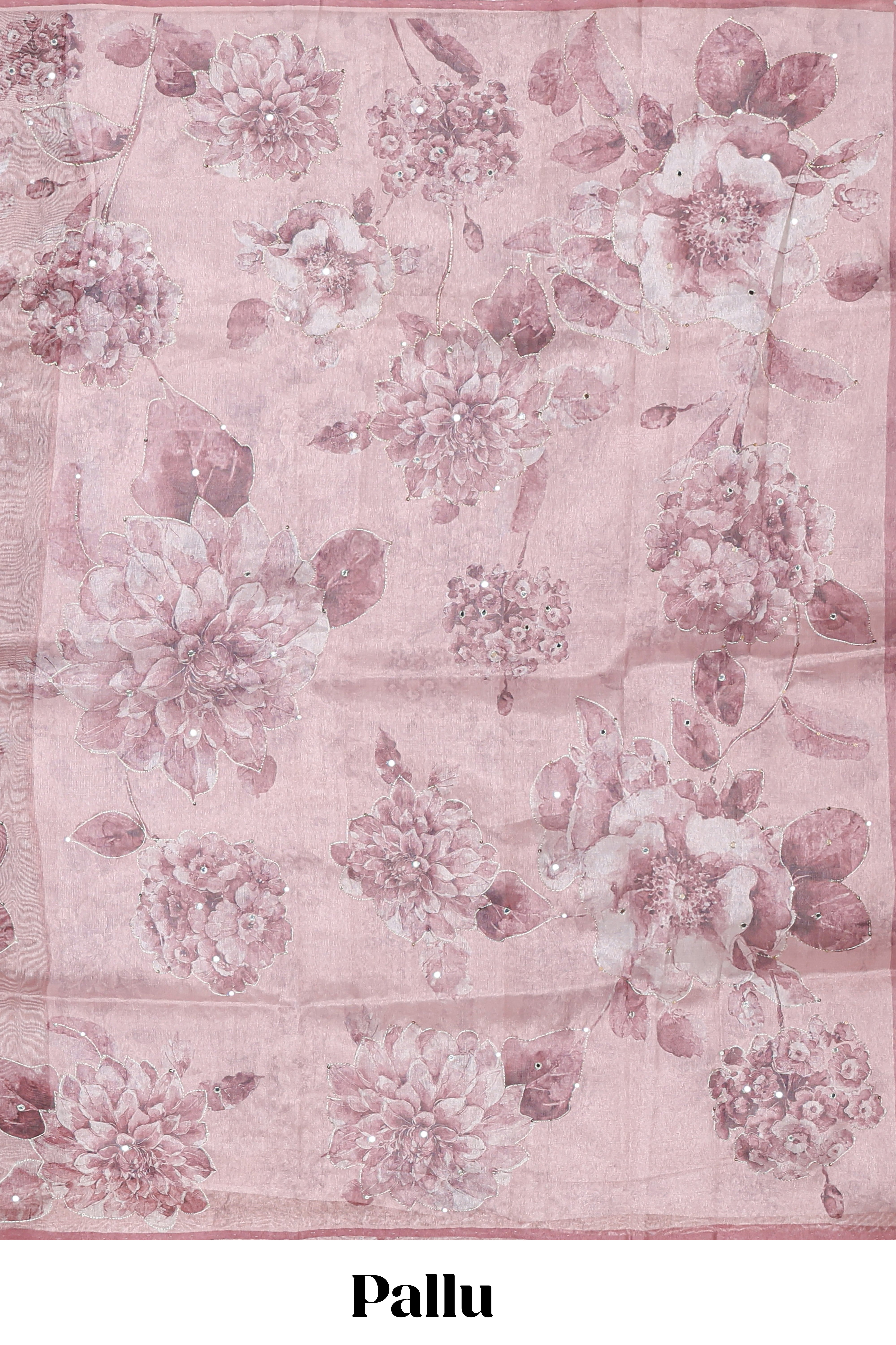 Borderless onion pink floral design art tissue saree with self design pallu and matching blouse