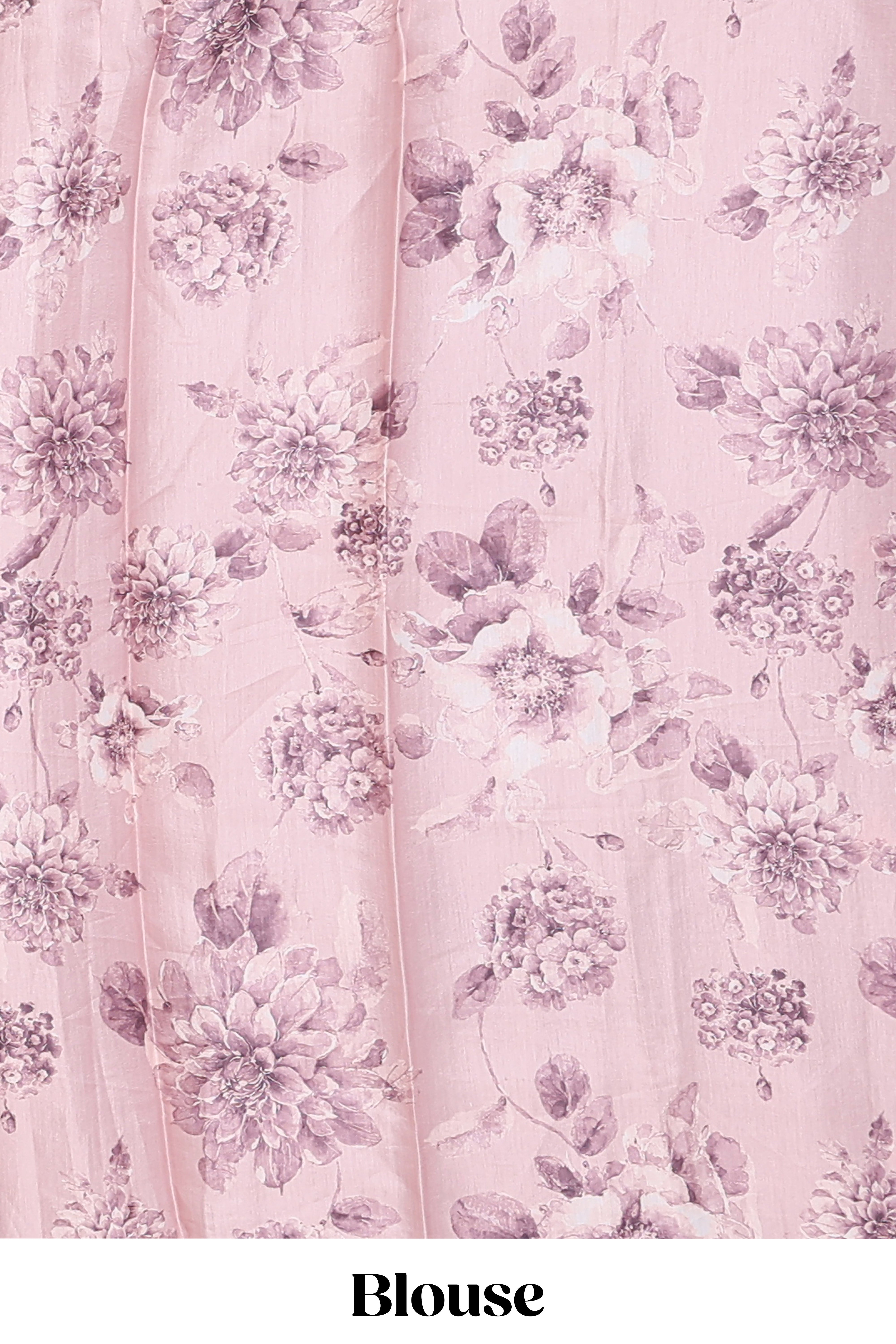 Borderless onion pink floral design art tissue saree with self design pallu and matching blouse
