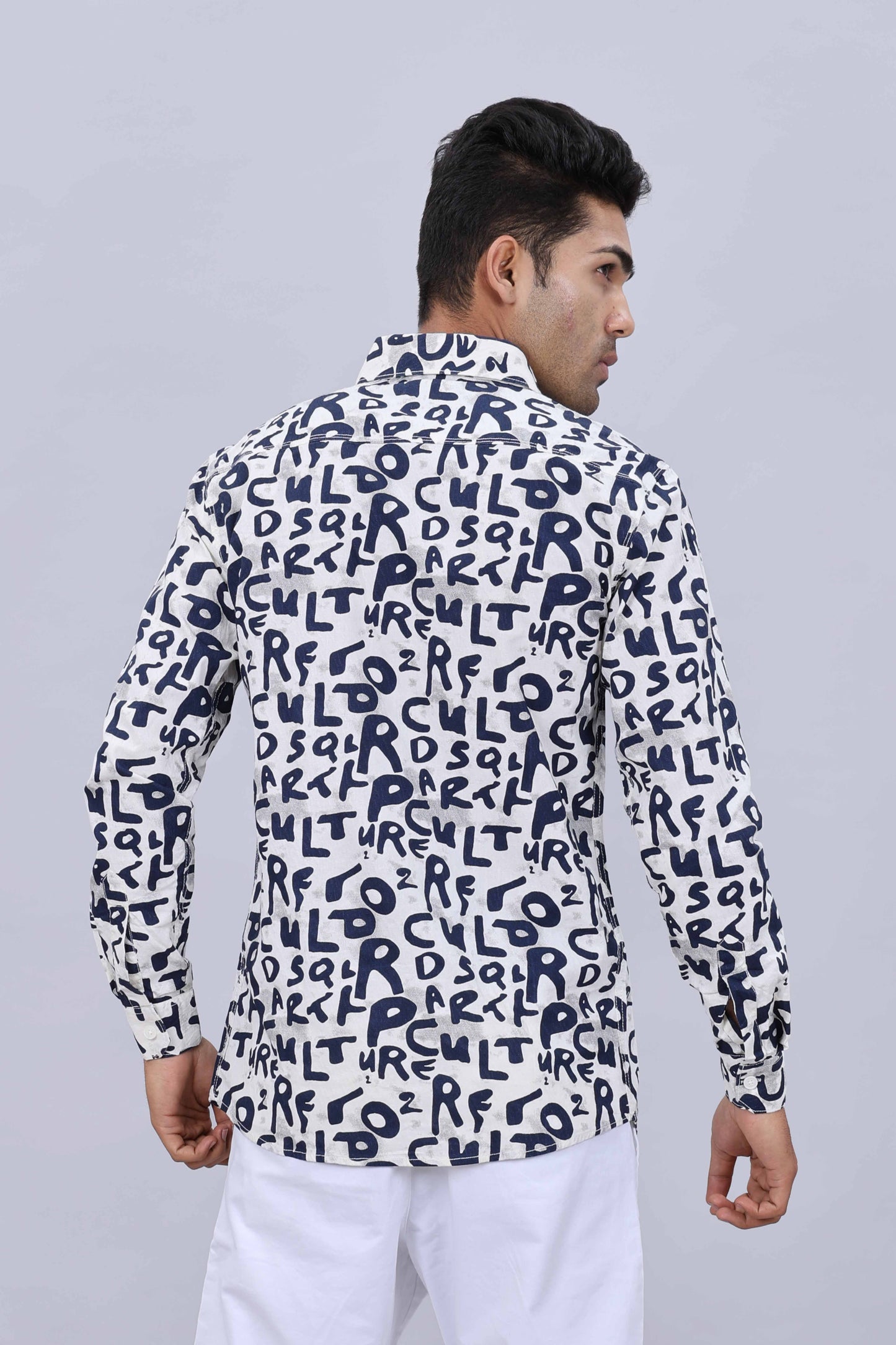 Men’s Slim Fit Pure Cotton Casual Shirt with Fancy Printed Collar