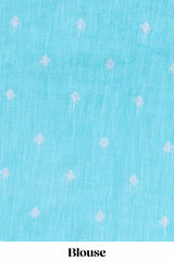 Turquoise green linen cotton floral and crane birds print saree with self border and matching printed blouse