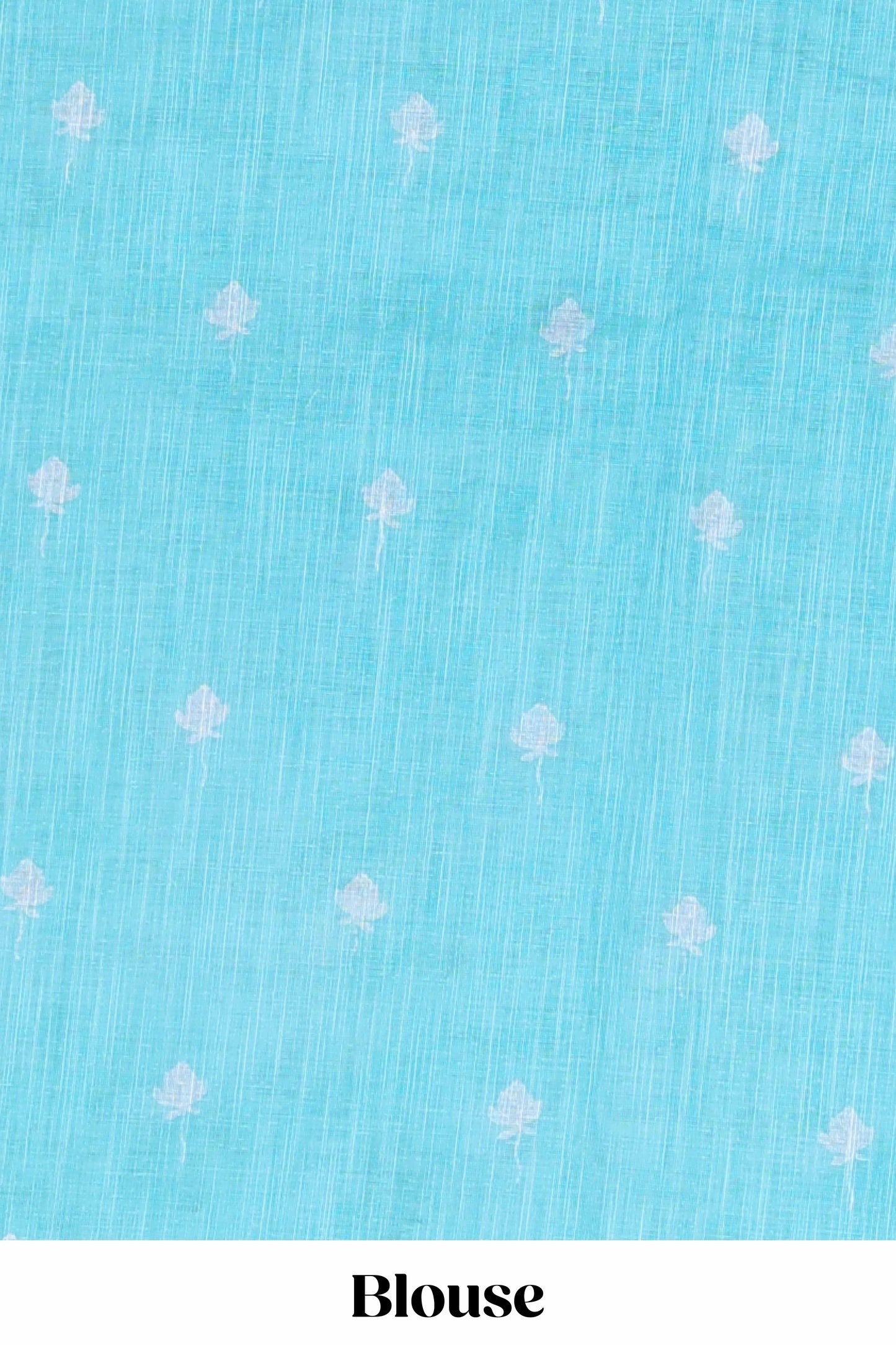 Turquoise green linen cotton floral and crane birds print saree with self border and matching printed blouse