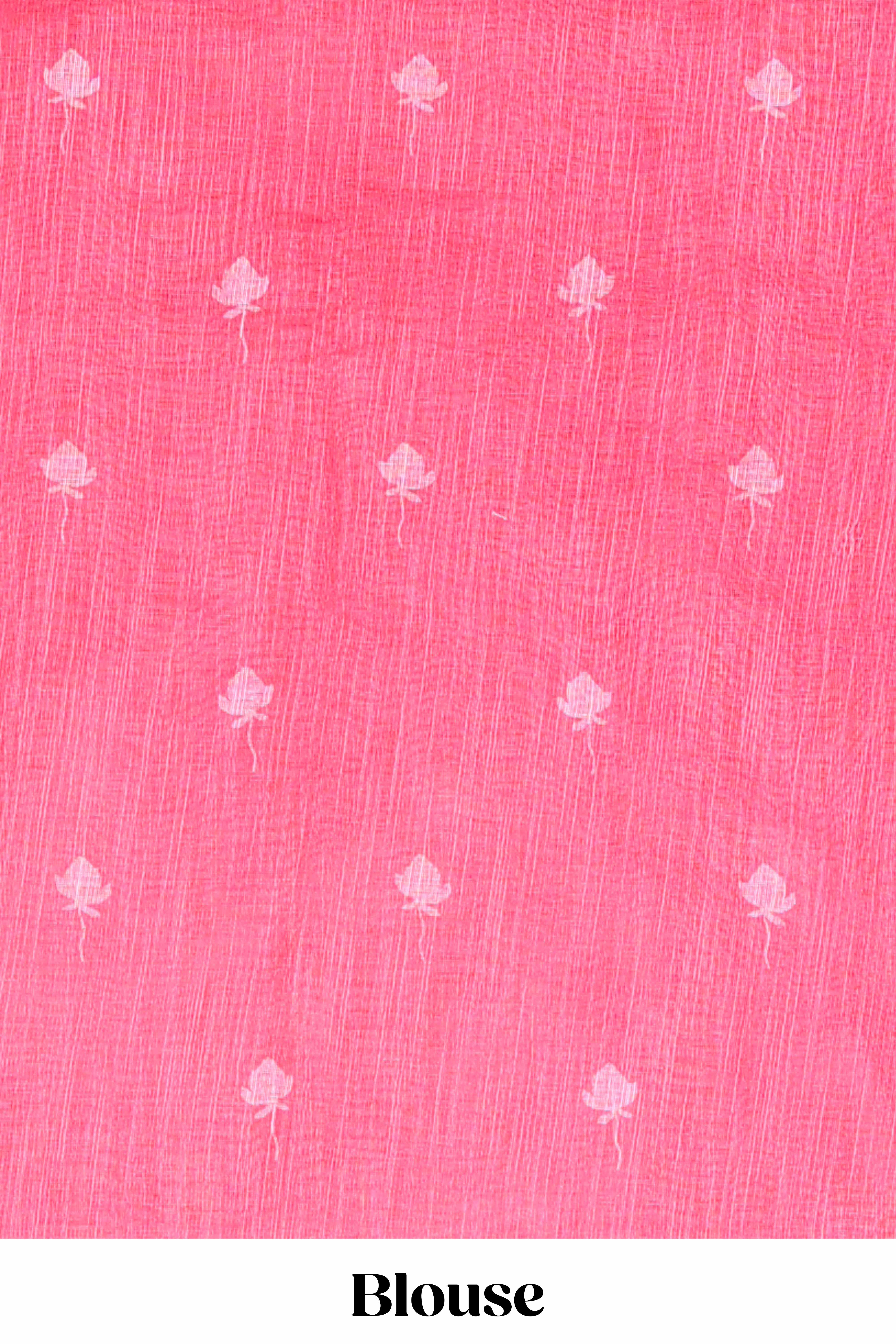Red linen cotton floral and crane birds print saree with self border and matching printed blouse