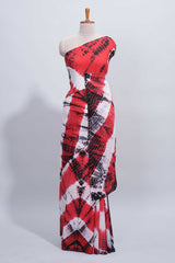 Borderless red shibori design mul mul cotton saree with self pallu