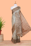 Sandal south cotton saree with warli print, contrast border and print pallu