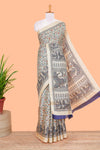 Sandal floral madhupani print south cotton saree with self border and contrast blouse