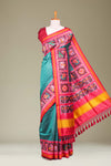 Peacock Green Art Silk Saree Plain Body With Patola Design Pallu Along With Contrast Blouse