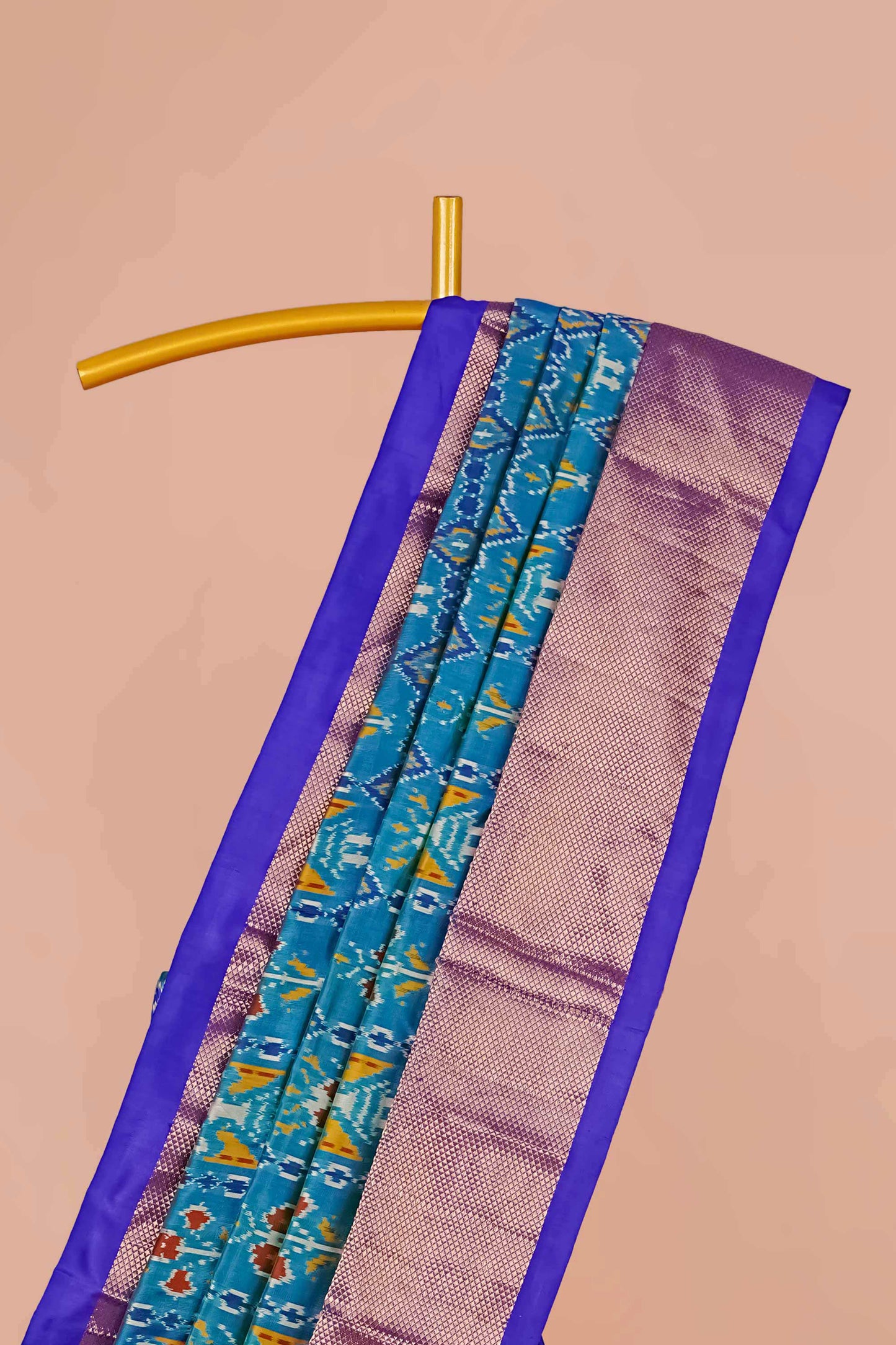 Exclusive Pure Ikkat Silk Saree in Aqua Blue with Royal Blue & Silver Zari Border, Featuring Intricate Handwoven Pallu