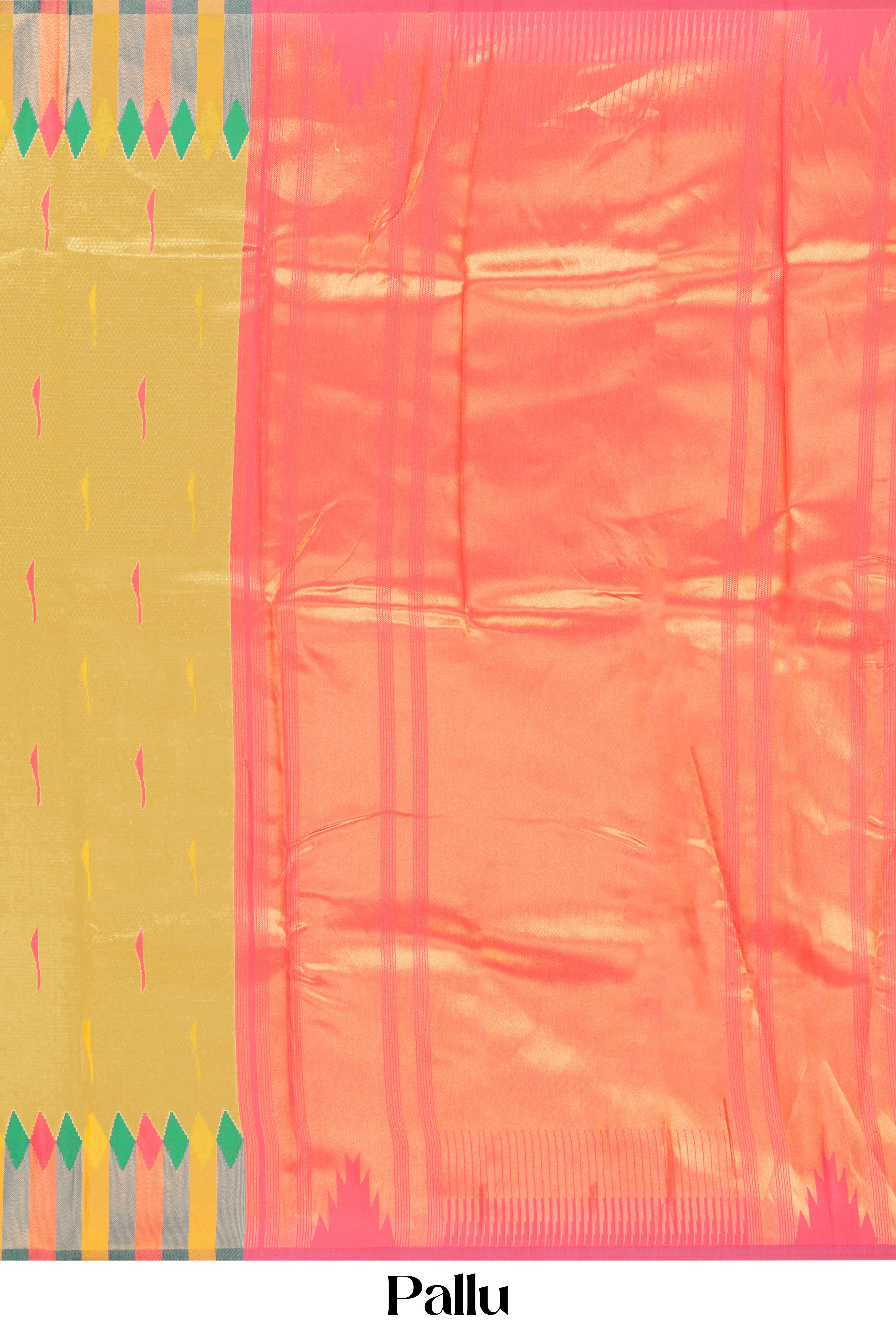 Yellow Lichi Silk With Paithani Border