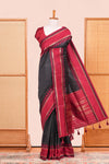 Black Art Silk Saree With Plain Body Contrast Gold Zari Stripes Pallu