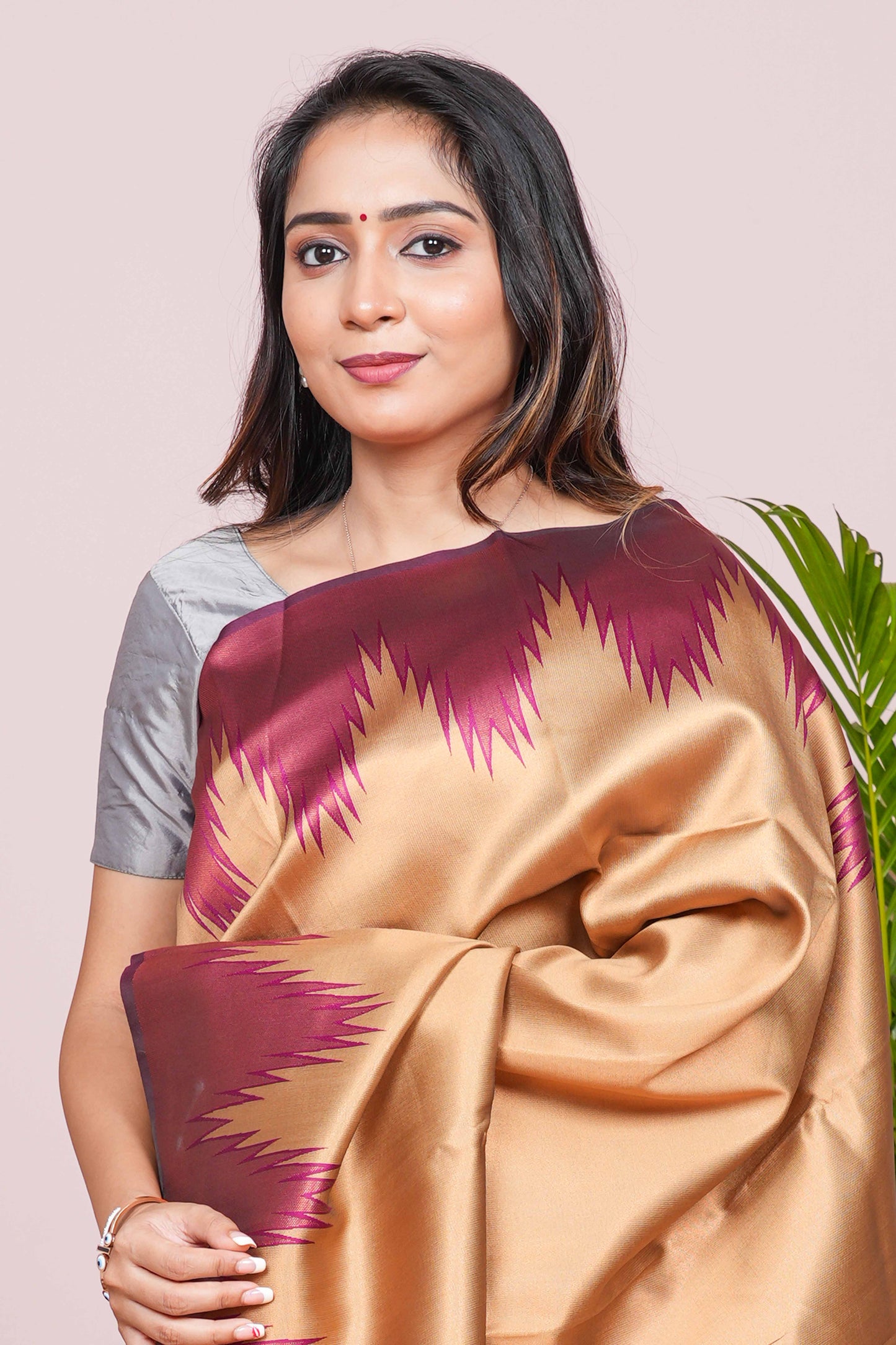 sandal tissue silk with copper zari