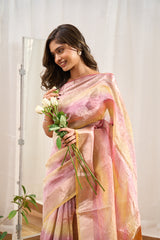 Tissue Crush Multi Colour Saree With Zari Border