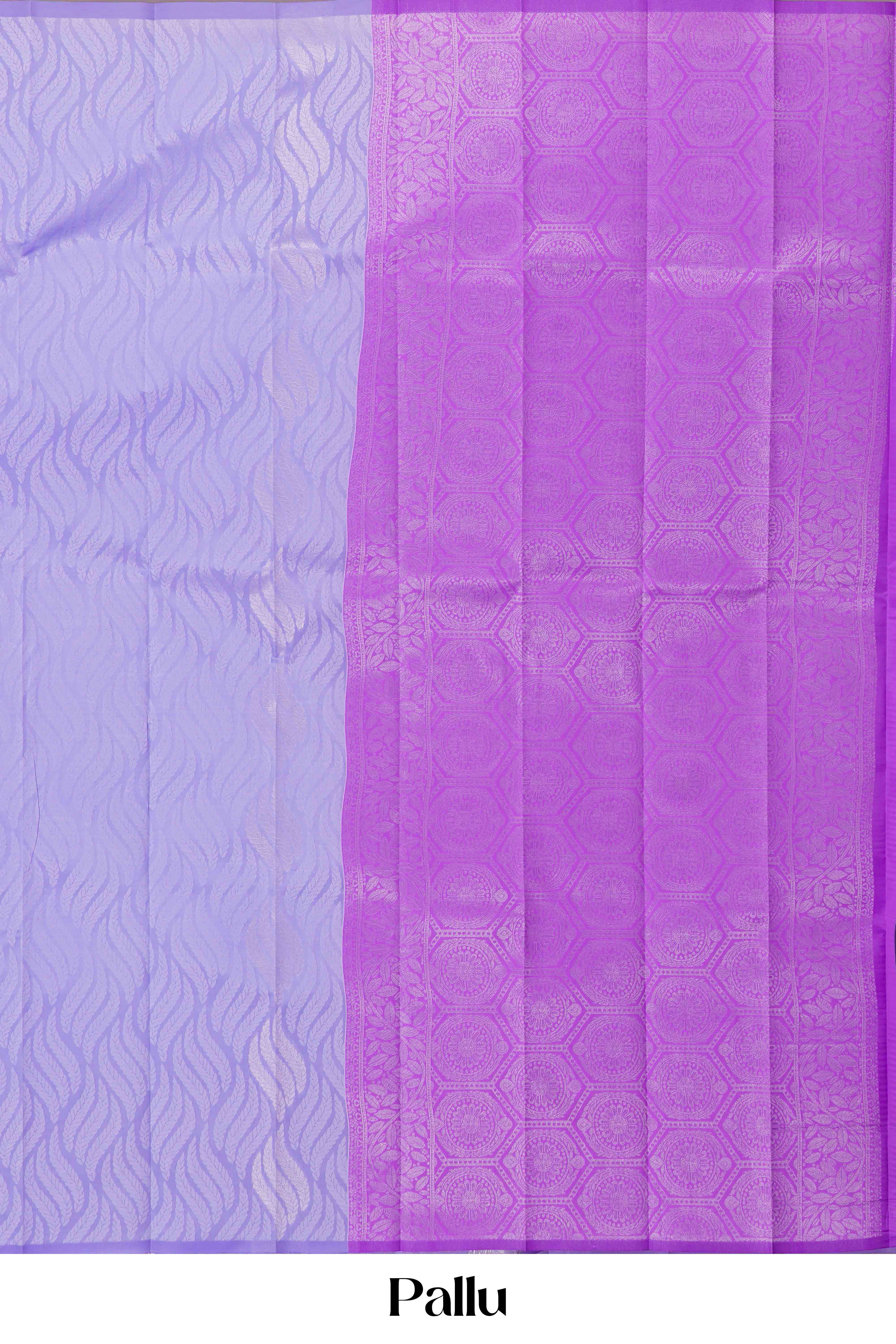 Elegant Lavender Lichi Silk Saree Subtle Self-Woven Leaf Motif In a Jacquard Style Pattern Contrast Pallu