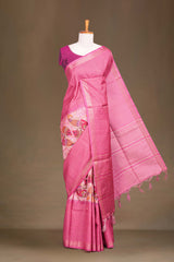 Art Tussar Centre Print With Zari Border