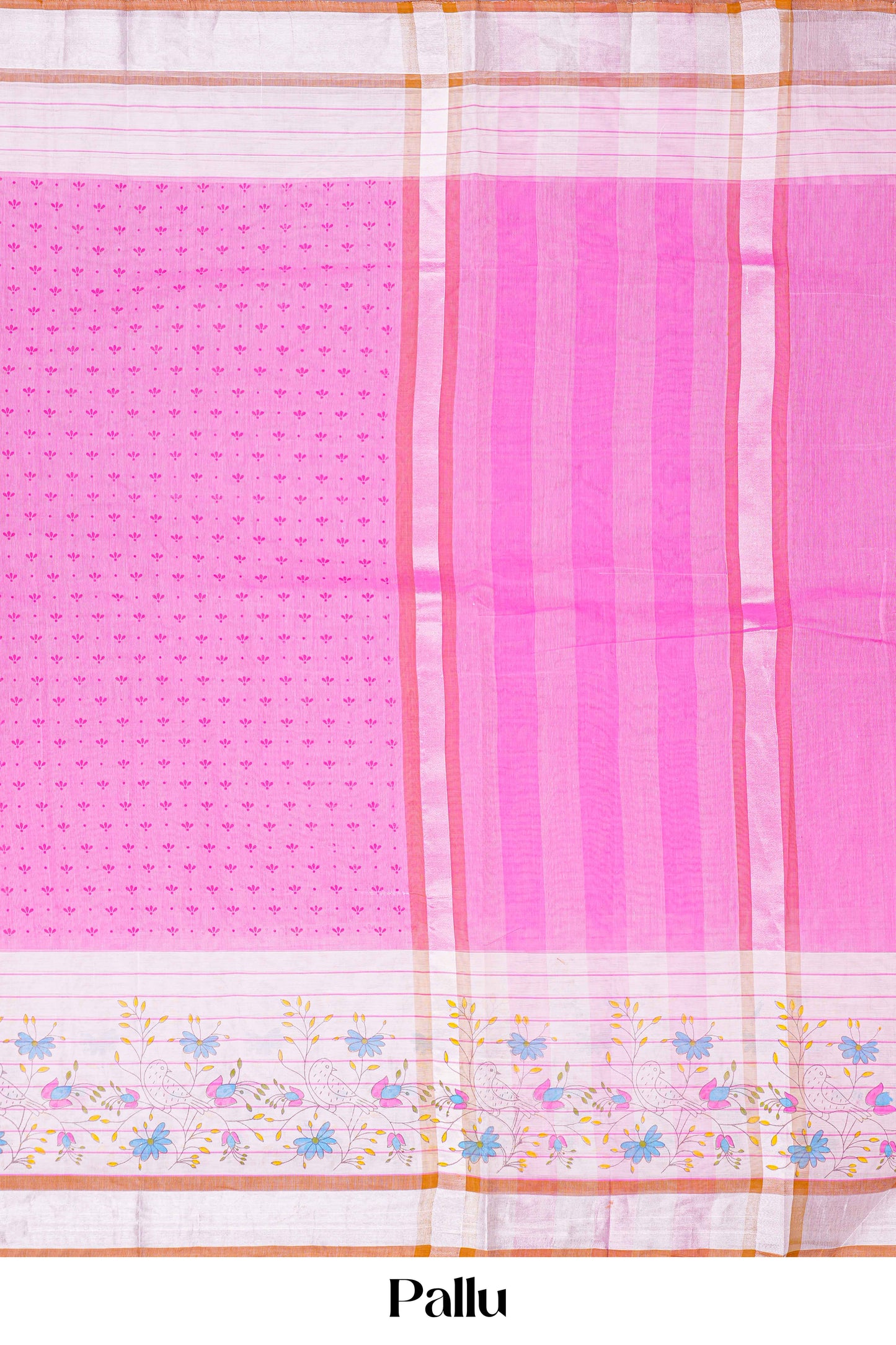 pink chirala cotton saree with pencil printed border