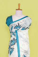 White south cotton Saree Digital Floral Print Across The Body With Contrast Border Along With Pink Flower Motifs Blouse