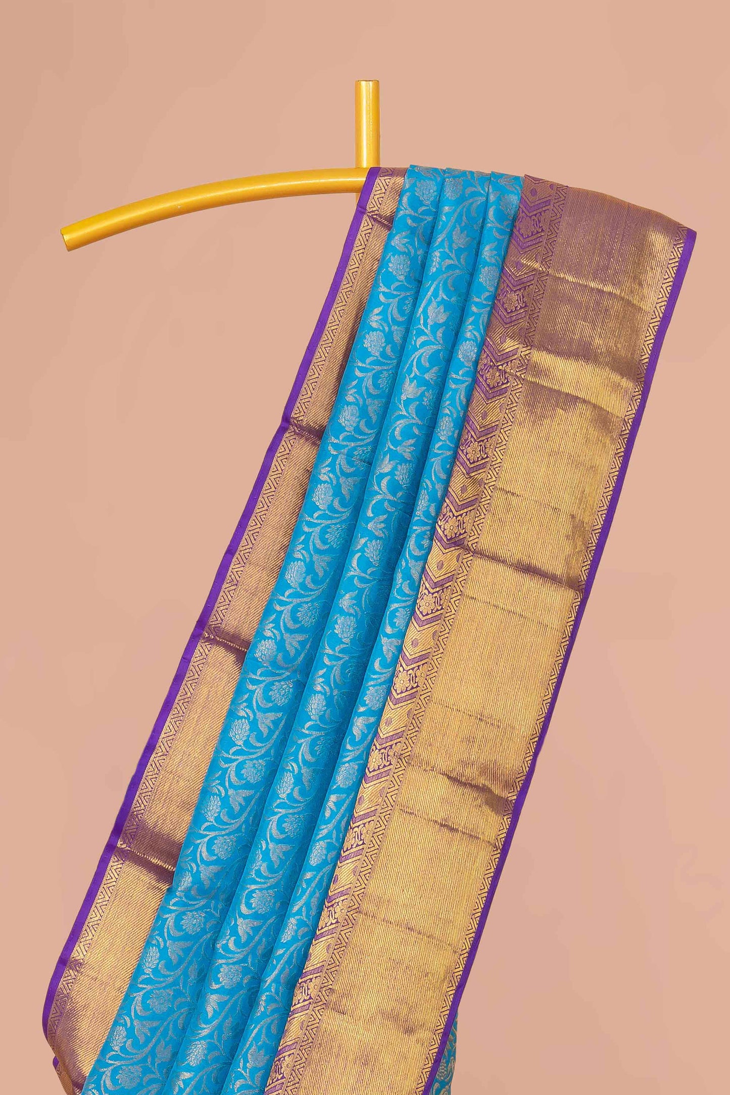 Aqua Blue Swayamvara Pattu Saree with Elegant Zari Border & Contrast Purple Zari Woven Pallu