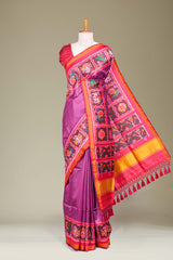 Art Silk Saree Plain Body With Patola Design Pallu Along With Contrast Blouse