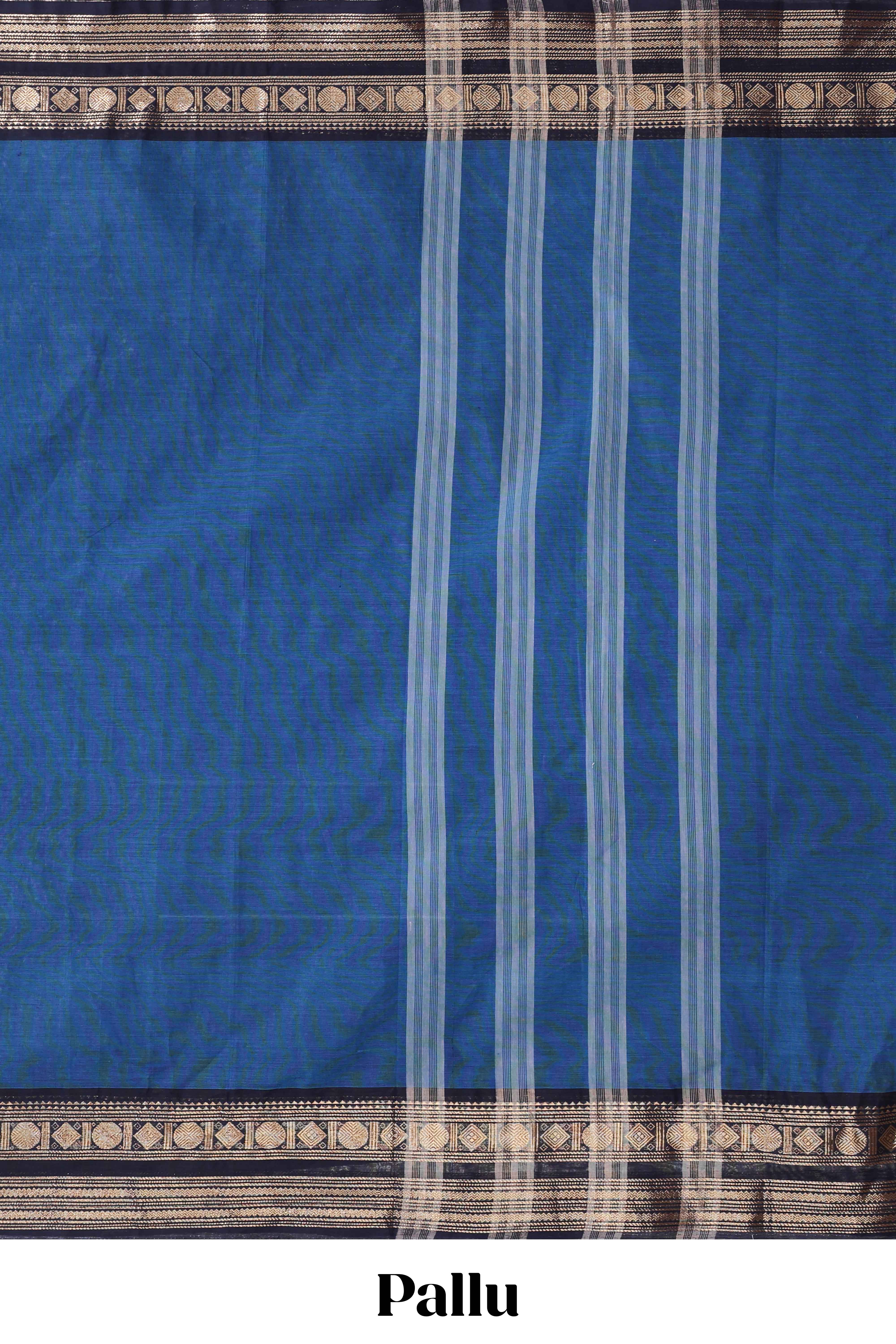 Blue plain chettinad cotton saree with contrast zari border and matching blouse