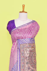 Multi Color Chanderi Cotton Saree Bandhani Design Across The Body With Madhubani Print Pallu Along With Flower Motifs Blouse