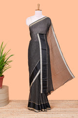 Black Georgette Saree All Over Zari Check With Satin Border