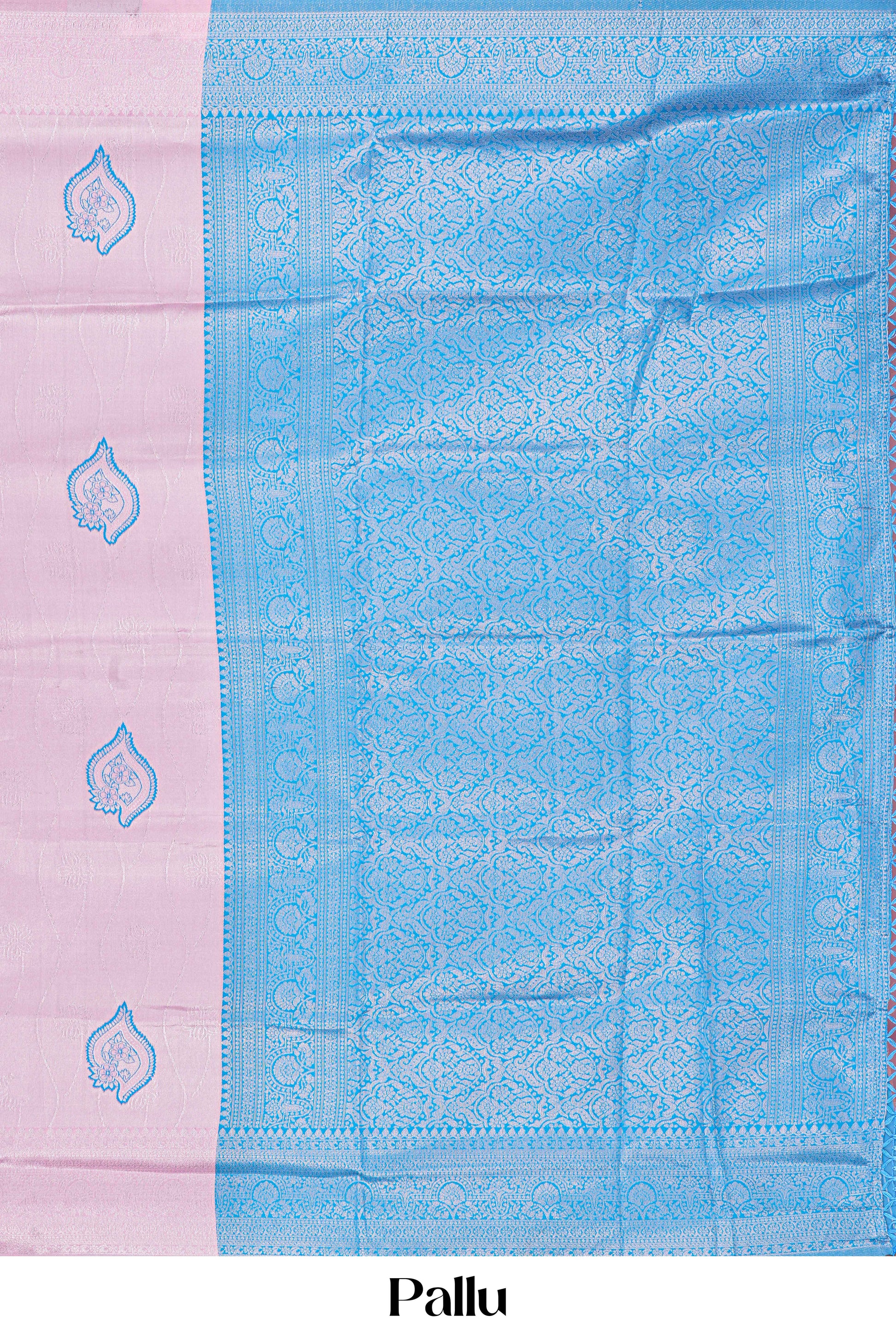 pink saree with blue pallu