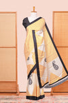 Yellow Modal Silk Saree Lightweight ,Flowy. Chevron Design Contrast Border