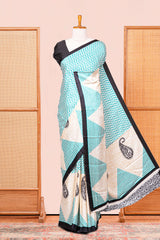 Modal Silk Saree Lightweight ,Flowy. Chevron Design ,Contrast Border Along With Floral Printed Blouse