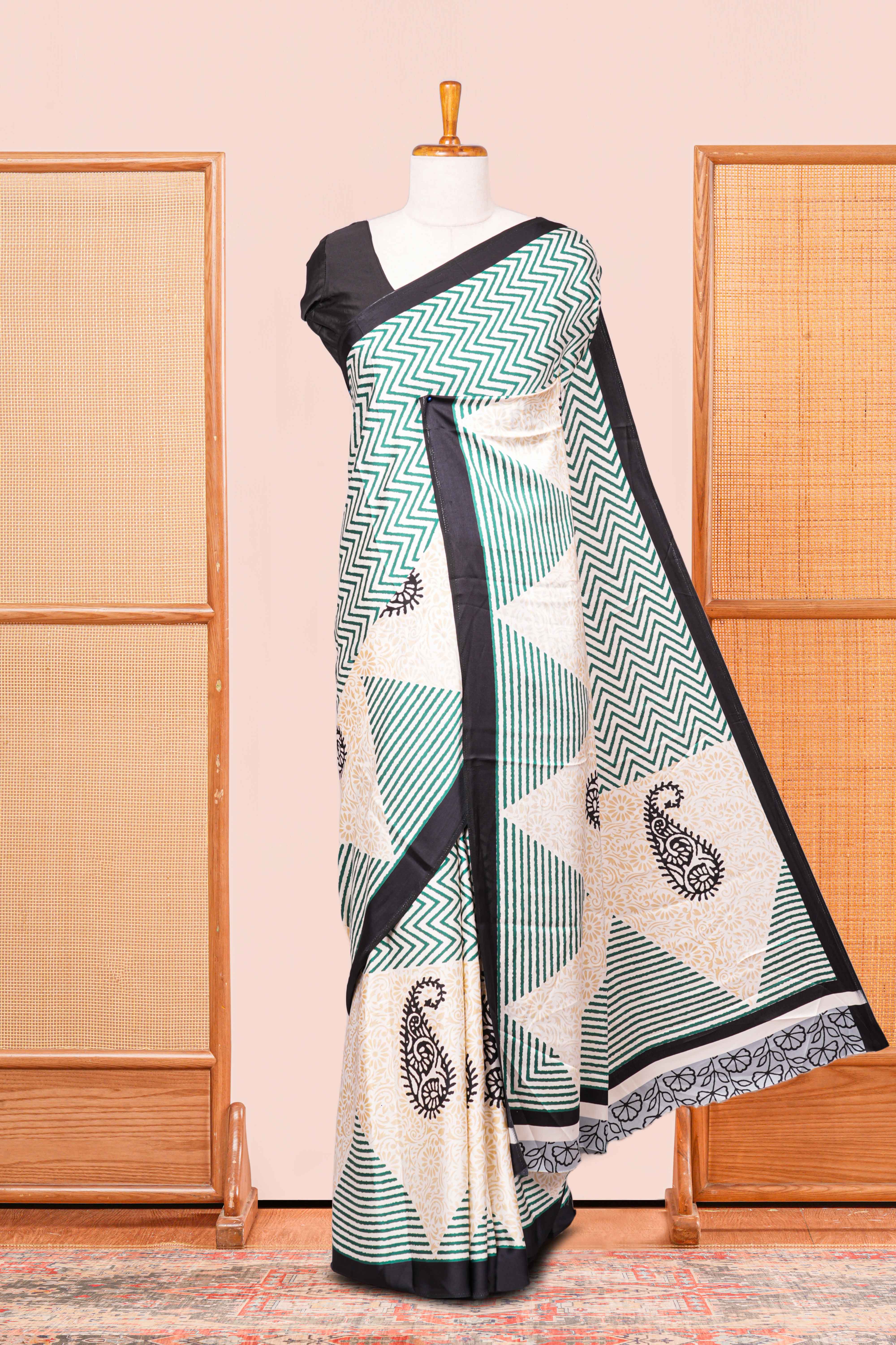 Modal Silk Saree Lightweight ,Flowy. Chevron Design Contrast Border