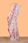 Pink polka motifs design art tissue saree with contrast floral design border and matching motifs blouse